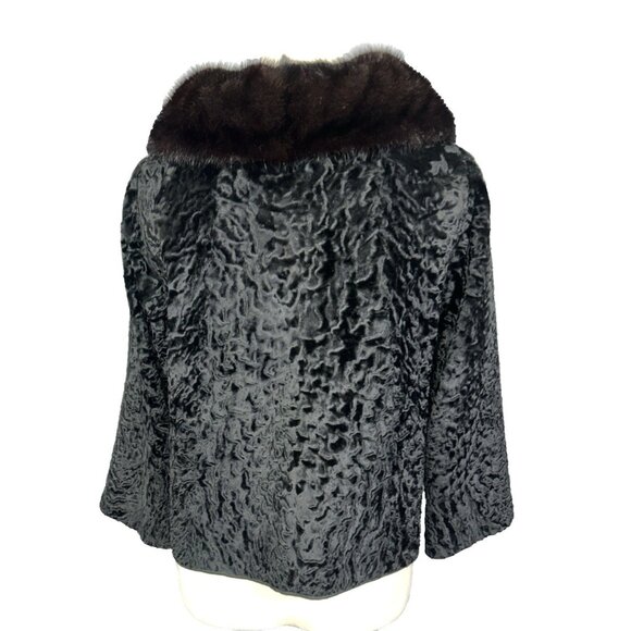 Vintage 60s Black Karakul Lamb Swing Coat Size Mink Collar Mod Glam Luxurious - Picture 6 of 11